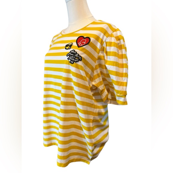 🆕 💛 NWT KARL LAGERFELD Paris Yellow White Stripe Balloon Sleeve T | Women’s XL - Picture 3 of 11
